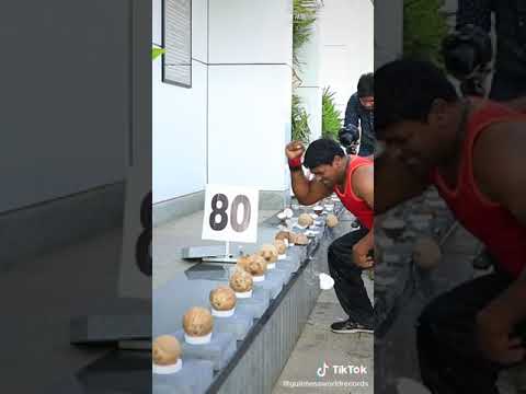 Guinness World Records - Most coconuts smashed with one hand in one minute 🥥💦  122 by Abheesh P.