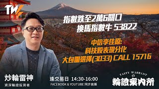 指數跌至2萬6關口 換馬指數牛 53822 中信李佳原: 科技股表現分化 大包圍選擇(3033) CALL 15716|雷神 Vivian｜Tasty Warrants 2026-01-08