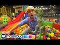 Blippi Explores Dinosaurs At An Indoor Playground Blippi Moonbug