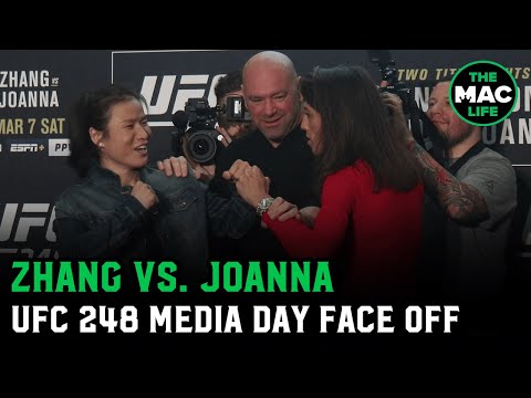 Zhang Weili tells Joanna Jedrzejczyk to "shut up" during face off | UFC 248 Media Day