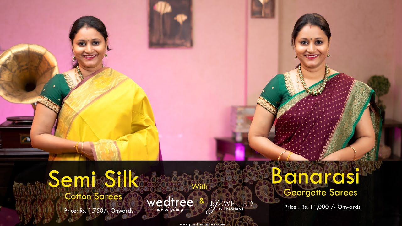 <p style="color: red">Video : </p>Pure Banarasi Georgettes  Semi Silk Cottons &amp; Antique Hip Belts | Prashanti | 7 Aug 22 2022-08-08
