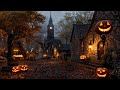 Cozy Autumn Village Halloween Ambience with Relaxing Crackling Fire and Crunchy Leaves, White Noise🍂