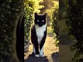 Majestic Tuxedo Cat Walking Through A Garden Path At Golden Hour Mrmini Cat Catshorts