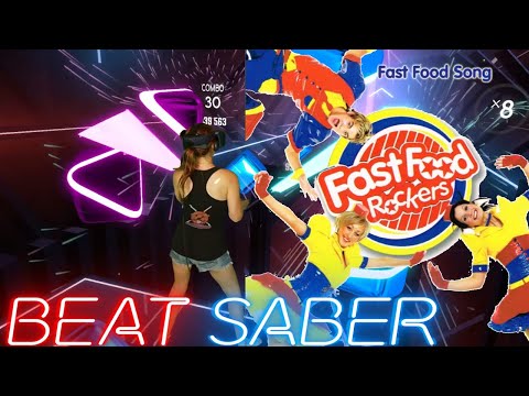 Beat Saber || Fast Food Rockers - Fast Food Song (Expert+) First Attempt || Mixed Reality