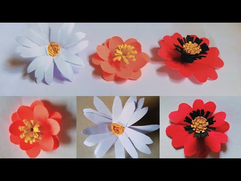 3 easy and beautiful paper flowers/DIY Flowers-Home decor/how to make simple paper flowers