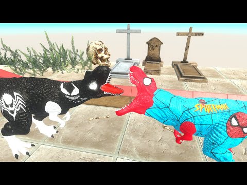 VENOM T REX VS SPIDERMAN T REX GRAVEYARD DEATH CLIMB - Animal Revolt Battle Simulator