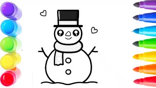 How to Draw a Snowman with Hat & Scarf, Kawaii Style Easy Step-by-Step Drawing for kids