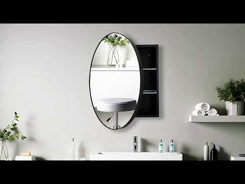 28" Round Framed Bathroom Mirror with Storage – Black Stainless Steel Medicine Cabinet
