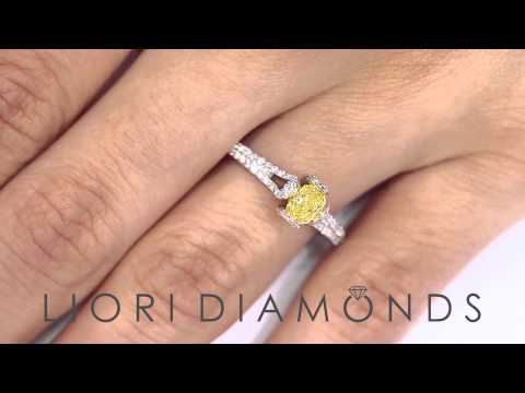 FD-523 - 0.85 Carat Fancy Yellow Radiant Cut Diamond Engagement Ring 18k White Gold