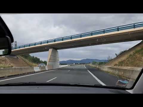 Driving on the A75 Autoroute du Soleil, towards Montpelier, France, May 2023.