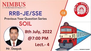 RRB JE /SSE | Previous Year Question Series | Soil | CE | Free online Coaching | Live Session | L-4