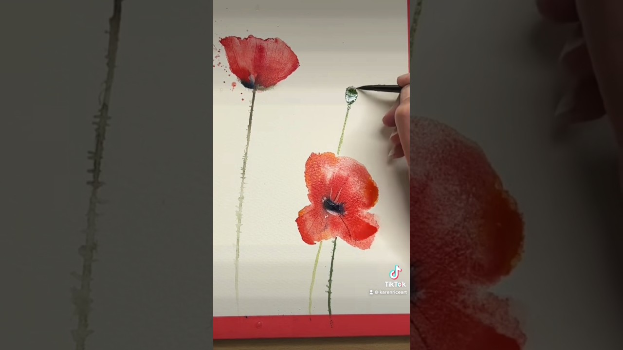 Watercolor Poppies / Painting without any Drawing