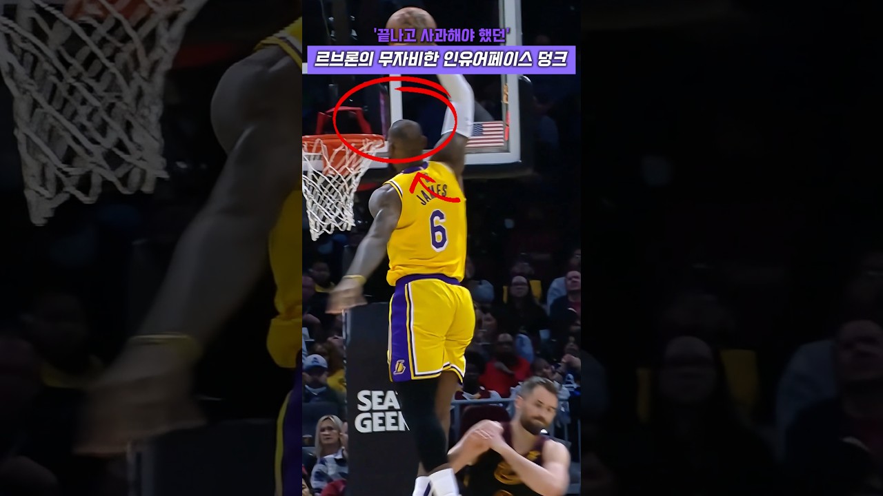 끝나고 사과해야 했던 르브론의 무자비한 인유어페이스 덩크 #농구 #nba #르브론 #덩크 #레이커스 #케빈 러브 #클리블랜드
