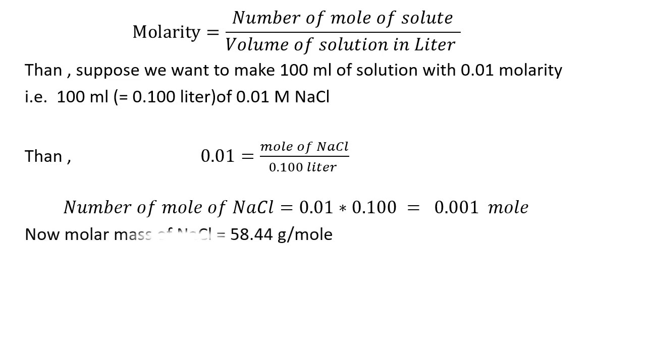 Calculation of required gram to make 100 ml of 0.01 M NaCl (Sodium chloride)solution