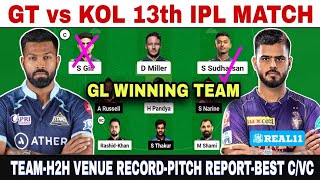 GT vs KOL Dream11 Predication, Gujarat vs Kolkata, GT vs KKR, GT vs KOL dream11,Tata Ipl 2023