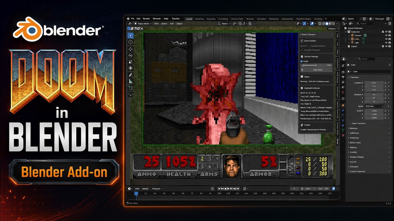 Play Doom Inside Blender’s 3D Viewport | Doom Viewport Add-on