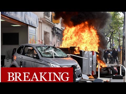 Far-left protestors hijack Paris May Day - McDonalds PETROL-BOMBED and cars set alight