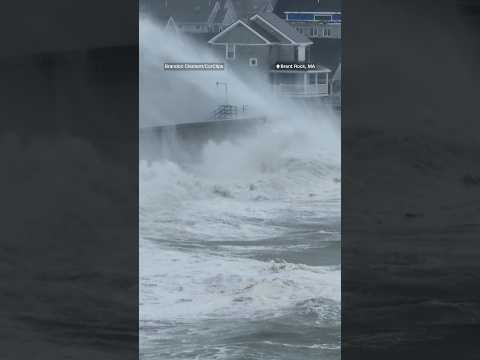 Massive waves crash into Massachusetts seawall as nor’easter intensifies