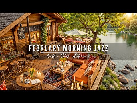 Relaxing February Morning Jazz at Outdoor Cafe Ambience 🍃 Soft Jazz Background Music to Study, Work