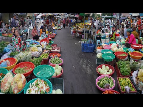 Cambodian Street Market In Early Morning - Amazing Rural Fruit, Vegetable & More Food On The Street