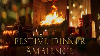 A Festive Feast By The Fireplace Ambience | Background Family & Friends With Crackling Fire | 4K