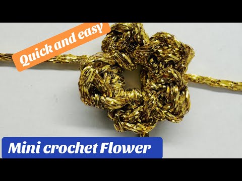 How to crochet a mini flower witn Zarela lame wool for rapping presents at Christmas and birthdays