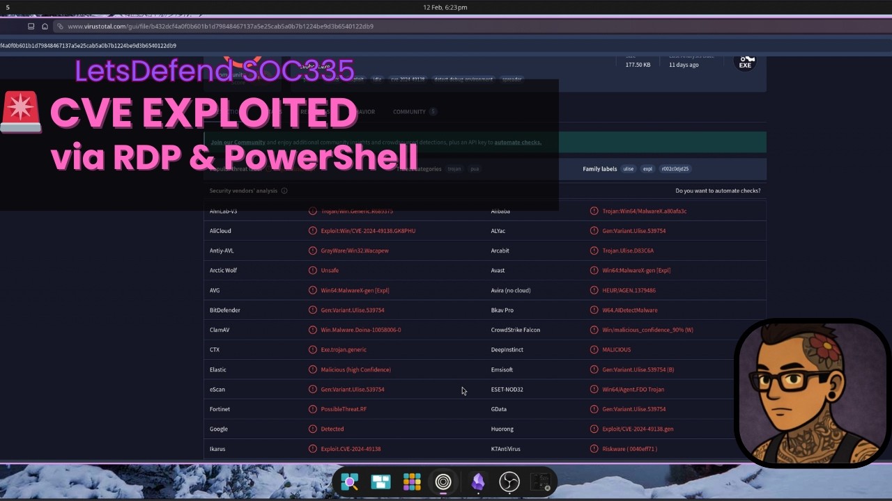 SOC335 Investigation | CVE-2024-49138 Exploited via RDP & PowerShell | LetsDefend SOC