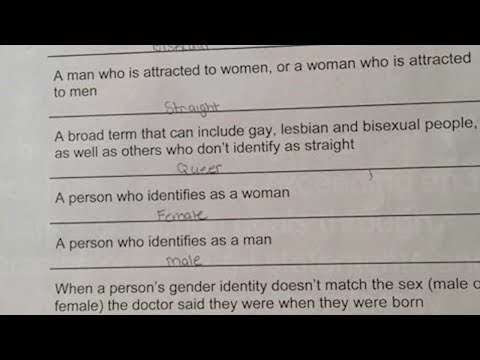 Mother upset about sexual 'identify definitions' quiz at school