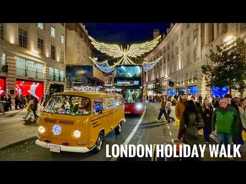 England, London Christmas Holiday Walk | 4K HDR Virtual Walking Tour | London Winter Walk