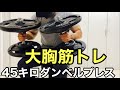 ダンベルプレス45キロで大胸筋を鍛える【ホームジム筋トレ】ダンベルだけでトレーニング 使っている器具 リーディングエッジ アイロテックダンベル
