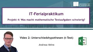IT-Ferialpraktikum, Video 2: Unterschiedshypothesen (t-Test)
