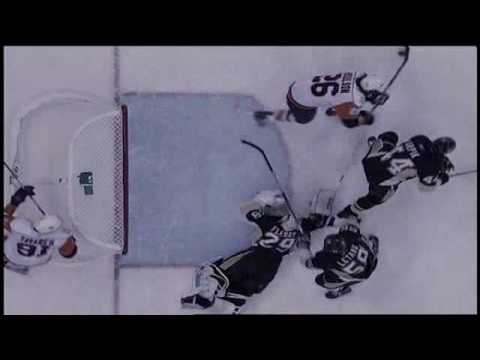 Kris Letang Sprawling Stick Save on Moulson 2/10/2010