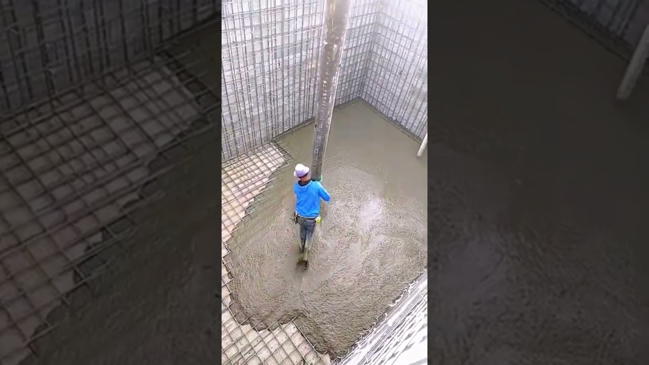 The young man poured concrete for the foundation