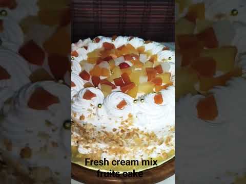 Homemade mix fruits fresh cream cake