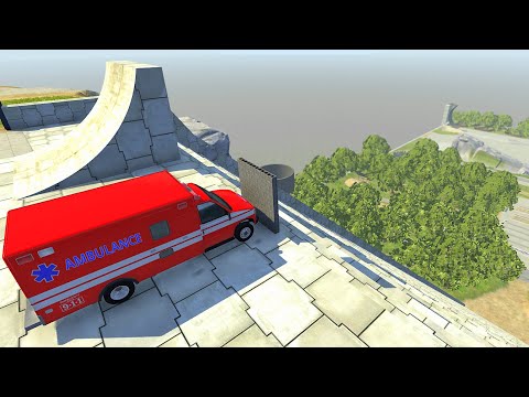 Stairs Jumps Down Crashes Through Brick Wall - BeamNG drive Down Stairs Jumps
