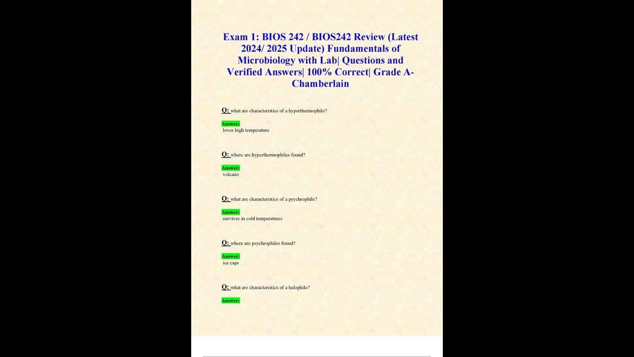 Exam 1: BIOS 242/BIOS242 Review (2024/ 2025 ) Fundamentals of Microbiology with Lab| Chamberlain