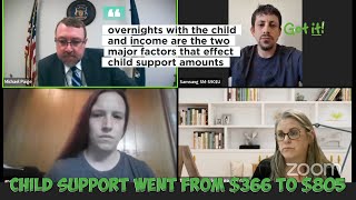 Dad objects to a child support review increasing his obligation from $366 to $805 & asks why?