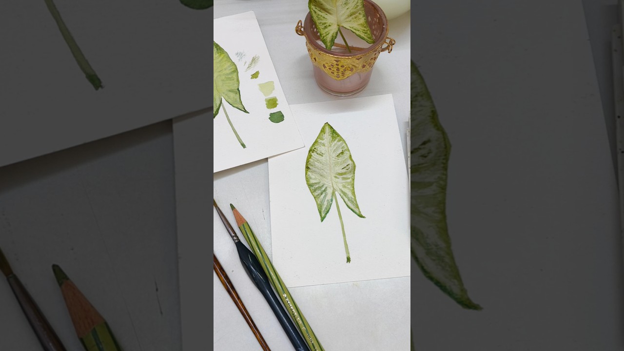 Painting a simple croton leaf in watercolor