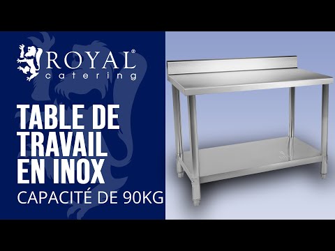 Vidéo - Table de travail en inox - 100 x 60 cm - Capacité de 90 kg - Avec dosseret
