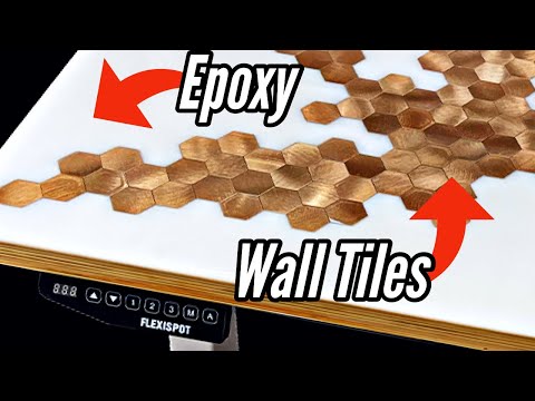 I made a plywood desk top for my Flexispot standing desk using epoxy and hexagons
