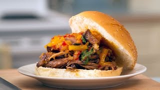 Shredded ham sandwich and pineapple chutney