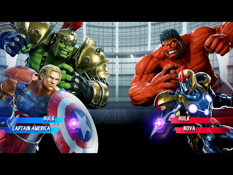 Gladiator Hulk & Captain America vs Red Hulk & Nova (Very Hard) Marvel vs Capcom | 4K UHD Gameplay
