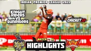 Kolkata Knight Riders Vs Sunrisers Hyderabad | Match - 61 Highlights | IPL 2022 | Cricket22 Gameplay