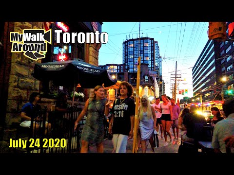 Downtown Toronto Friday night tour of energetic crowds in stage 2 of the pandemic on July 24 2020