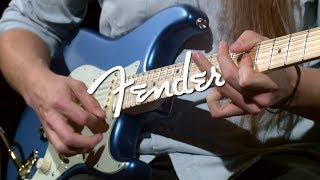 Video thumbnail for Fender American Performer Stratocaster MN, Satin Lake Placid Blue by Gear4music Guitars
