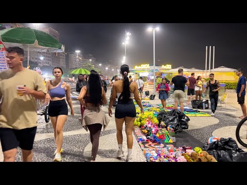 WALKING ALONG COPACABANA BEACHFRONT AT NIGHT — RIO DE JANEIRO, BRAZIL【4K】🇧🇷