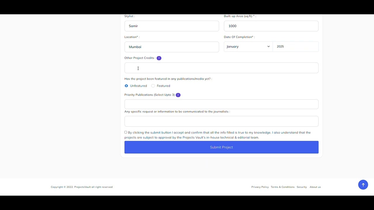 How to upload projects on Projects Vault?
