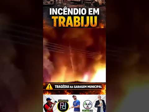 um grande incêndio atingiu a garagem municipal de Trabiju