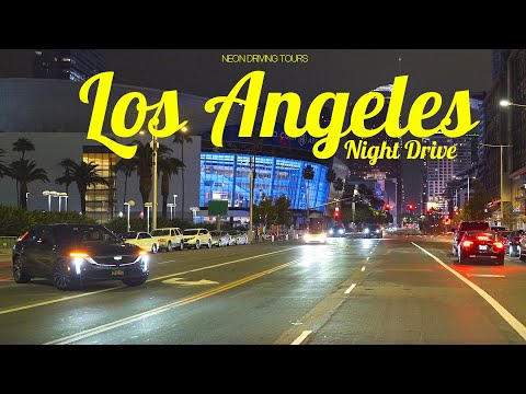 8K HDR Late Night Drive in Los Angeles - Featuring Downtown, Koreatown, Sunset Blvd