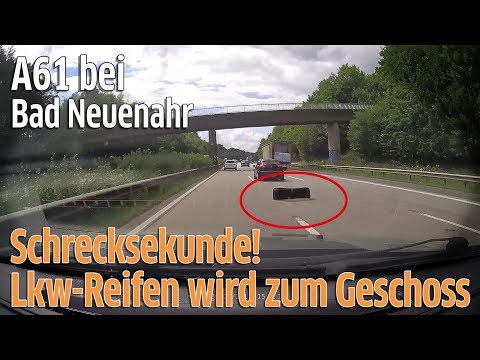 Autobahn 61 bei Kreuz Bad Neuenahr: Dashcam filmt wie Lkw-Reifen auf SUV zurast